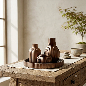 Conjunto Zen Elegance Canelado em Gesso - Bronze