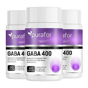Kit 3 GABA 400mg - Ácido Gama Aminobutírico 60 cápsulas Purafor