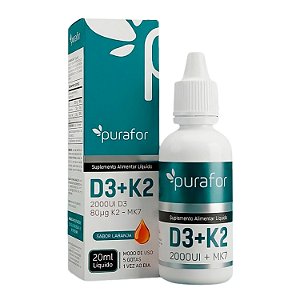 Vitamina D3 + K2 Gotas Purafor 20ml Imunidade e Saúde Óssea