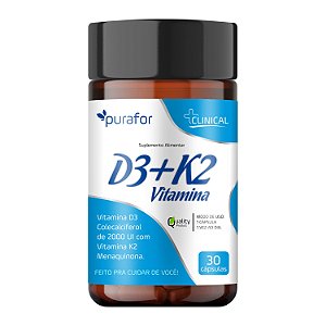 Vitamina D3 + K2 Purafor 30 Caps Imunidade e Saúde Óssea