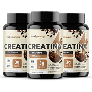 Kit 3x Creatina Gummy Chocolate Belga Ekobé 3g 60 Gomas Zero Açúcar