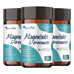 Kit 3x Magnésio L-Treonato Purafor 60 Cápsulas 1000mg