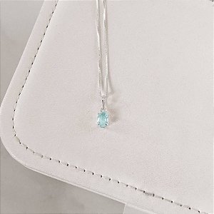 Colar pingente zircônia oval azul claro 7x5mm 45cm - Prata 925