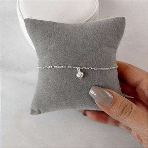 Pulseira pingente coração 6mm corrente cartier  - Prata 925