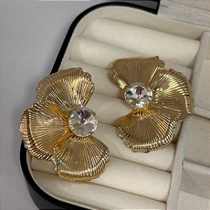 Brinco Flor com Pedra Central - Banho de Ouro