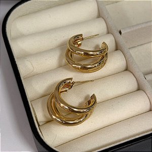 Brinco Argola Tripla - Banho de Ouro