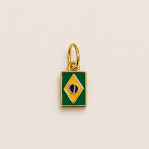 Pingente Bandeira Brasil - Banho de Ouro