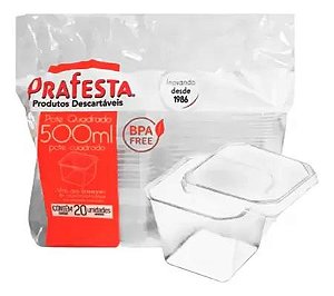 POTE QUADRADO C/ TAMPA 500ML PRAFESTA C/ 20 UND