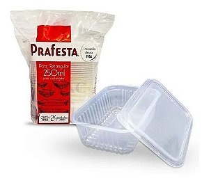 POTE RETANGULAR C/ TAMPA 250ML PRAFESTA C/ 24 UND