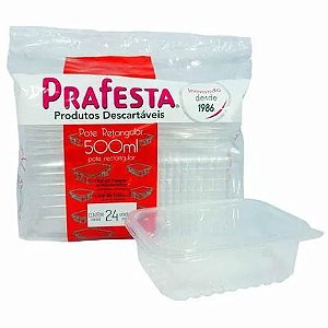 POTE RETANGULAR C/ TAMPA 500ML PRAFESTA C/ 24 UND