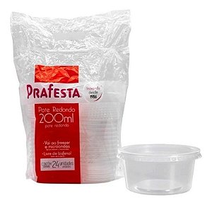 POTE REDONDO C/ TAMPA 200ML PRAFESTA C/ 24 UND