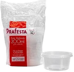 POTE REDONDO C/ TAMPA 200ML PRAFESTA CX 18X24 UND