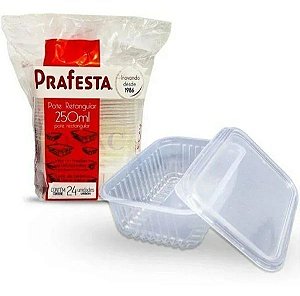 POTE RETANGULAR COM TAMPA 250ML PRAFESTA CX 06X24 UND