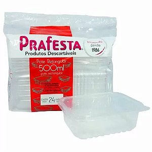 POTE RETANGULAR C/ TAMPA 500ML PRAFESTA CX 06X24 UND