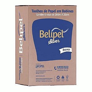 TOALHA  DE PAPEL - BOBINA BELIPEL SILVER BRANCA 6 ROLOS X200 MT