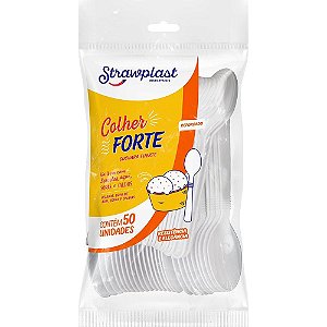 COLHER FORTE BRANCA STRAWPLAST C/ 50UN
