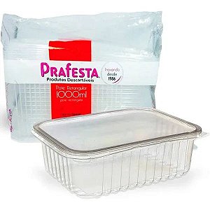 POTE RETANGULAR COM TAMPA 1000ML PRAFESTA CX 06X24 UND