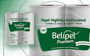 PAPEL HIGIÊNICO ROLÃO PREMIUM 100% CEL BELIPEL 8X200 METROS