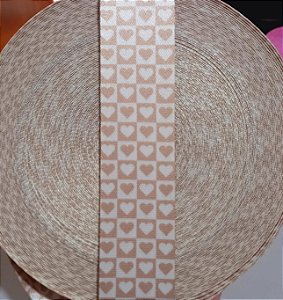 Alça Chic 4cm Estampada Coração Bege