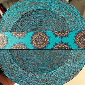 Alça Chic 3cm Verde Estampada Mandala