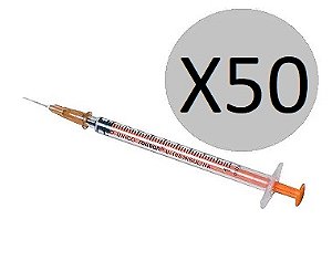 Seringa insulina 1ml L. Slip com ag. 13x4,5 - SR - Pct c/50 unid.
