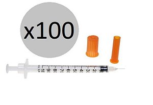 Seringa insulina 1ml com ag. 0,30x8 - Solidor - Cx c/ 100 unid.