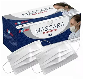 Máscara tripla c/ elástico - SS PLUS - Cx c/ 50 unid.