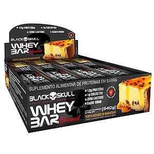 Barra de Proteina Whey Bar Gourmet Zero Lactose Colostro Torta Mousse de Maracuja 12 Un 45 g - Black Skull