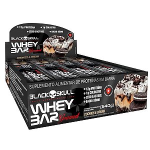 Barra de Proteina Whey Bar Gourmet Zero Lactose Colostro Cookie Cream 12 Un 45 g - Black Skull