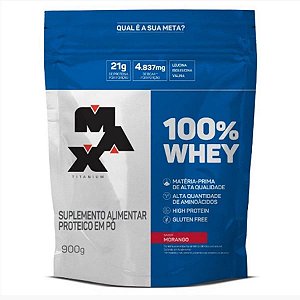 Whey Protein 100% - 900g (Refil) - Morango - Max Titanium