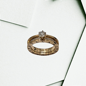 Aliança 2 em 1 com Anel Solitário de Diamantes Naturais.