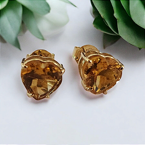 Par de Brinco com Citrino natural de 8mm em Ouro 18k