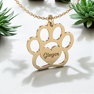 COLAR PET DE OURO AMARELO 18K COM NOME PERSONALIZADO.