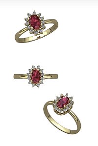 ANEL DE RUBI COM DIAMANTES NATURAIS EM OURO 18K.