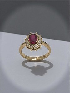 ANEL DE RUBI COM DIAMANTES NATURAIS EM OURO 18K.