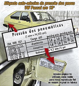 Adesivo Pressão Calibragem Pneus VW Passat Aro 13