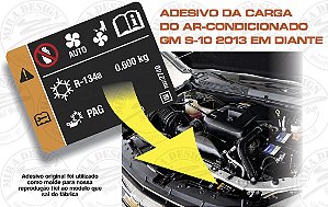 Adesivo Carga 600g Gás Ar-condicionado GM S10 2013 em diante