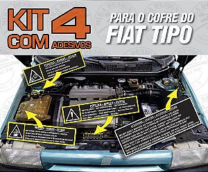 Kit C/ 4 Adesivos PERICOLO P/ Cofre FIAT TIPO e FIAT COUPE