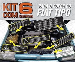 Kit C/ 6 Adesivos PERICOLO P/ Cofre FIAT TIPO e FIAT COUPE