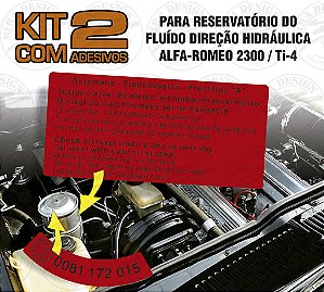 Kit 2 Adesivos p/ Reservatório Direção Hidráulica ZF Alfa Romeo 2300 Ti4