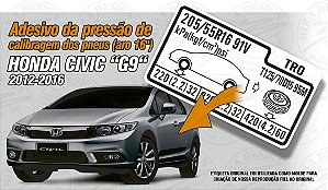 Etiqueta Pressão Pneus Honda New Civic G8 2007 205/55R16 91V TRO