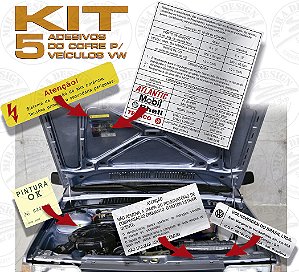 Kit 5 Adesivos Cofre Veículos VW Refrigerado a Água