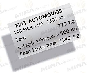 Etiqueta adesiva metalizada FIAT 148 PICK-UP CITY 1300cc