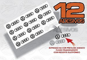 Kit c/ 12 Adesivos Emblema VW AUDI (PRETO) p/ vidros