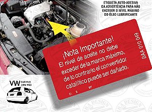 Adesivo NOTA IMPORTANTE p/ tampa válvulas VW GOLF e JETTA Mexicano