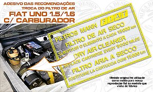 Adesivo MANN - FILTRO DE AR SECO p/ FIAT UNO PRÊMIO ELBA 1.5 1.6 CARBURADOR