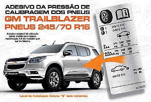 Adesivo Pressão Pneus 245/70 R16 Chevrolet TRAILBLAZER