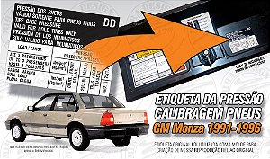 Adesivo Pressão Pneus GM Monza 1991-1996 - Aro 14" (DD)