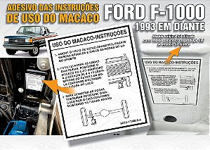 Adesivo INSTRUÇÕES USO DO MACACO Ford F-1000 1993 Em Diante