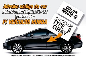 Adesivo Código Cor PRETO CRISTAL NH731P-18 / TYPE B GRAY p/ Veículos Honda